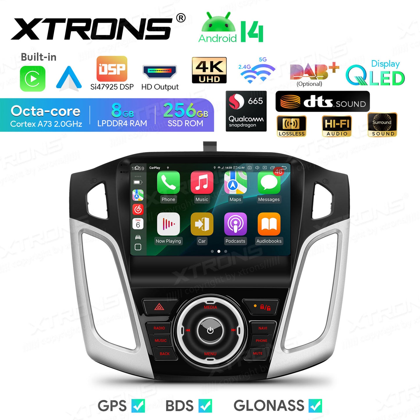 Ford Focus 3 Mk 3 2011 - 2019 9" Android 14 8/256 GB RAM OCTACORE Carplay Android auto wireless wifi bt gps 4g IQP94FSFP