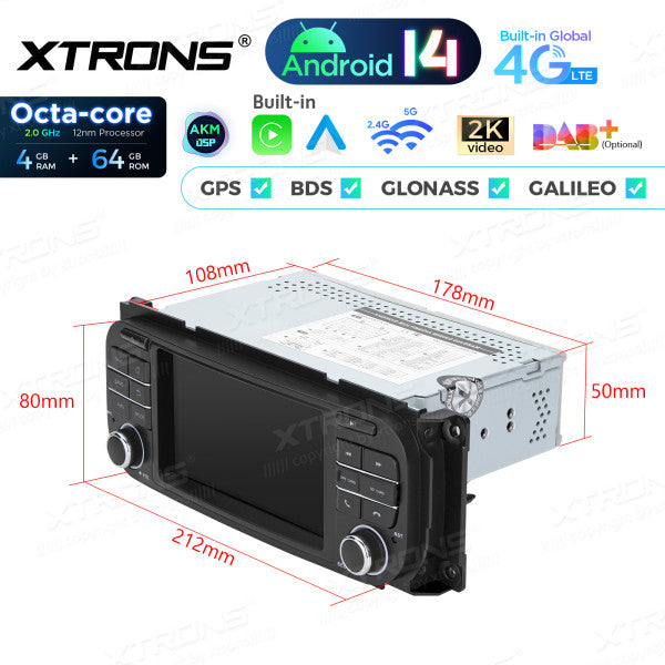 Jeep Dodge Chrysler 5" Android 14 Octa-core 4/64 GB Carplay Android auto wireless wifi GPS BT USB PX54WRJLGS