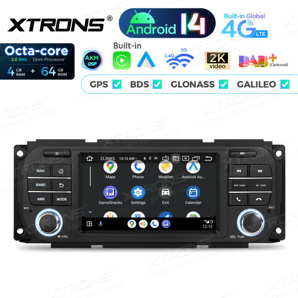 Jeep Dodge Chrysler 5" Android 14 Octa-core 4/64 GB Carplay Android auto wireless wifi GPS BT USB PX54WRJLGS
