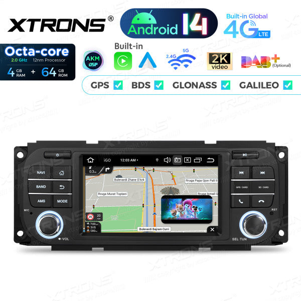Jeep Dodge Chrysler 5" Android 14 Octa-core 4/64 GB Carplay Android auto wireless wifi GPS BT USB PX54WRJLGS