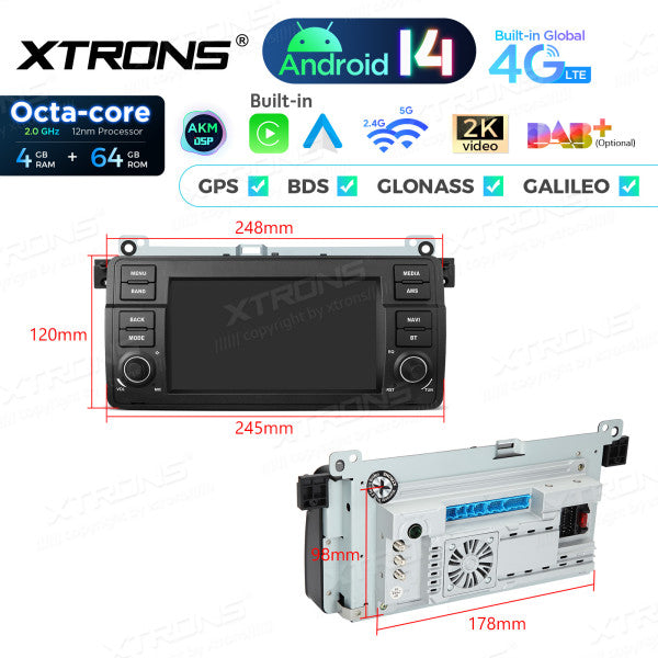 BMW E46 M3/ Rover 75/ MG ZT 7" Android 14 4/64gb octacore Car Radio DVD Player 4G DSP CarPlay Android Auto wireless  PX7446BL
