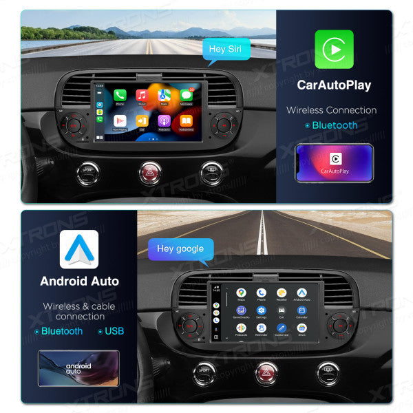 FIAT 500 2007-2015 7" Android 14 Octa-core 4+64GB  Multimedia Player  Radio DSP 4G CarPlay Android auto wireless PX7450FBL