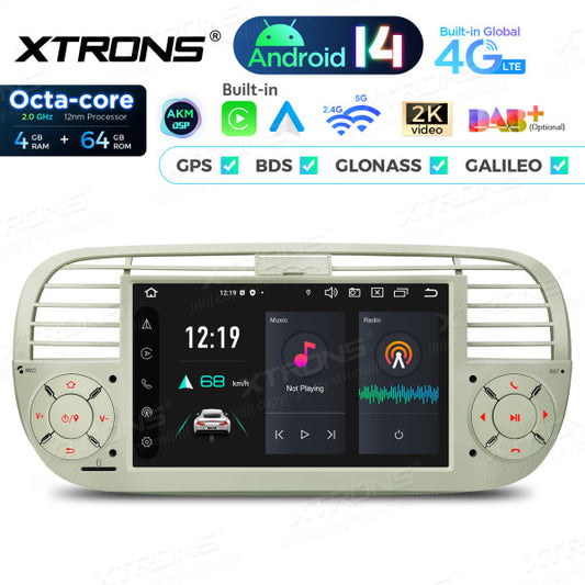 FIAT 500 2007-2015 7" Android 14 Octa-core 4+64GB  Multimedia Player  Radio DSP 4G CarPlay Android auto wireless PX7450FCL