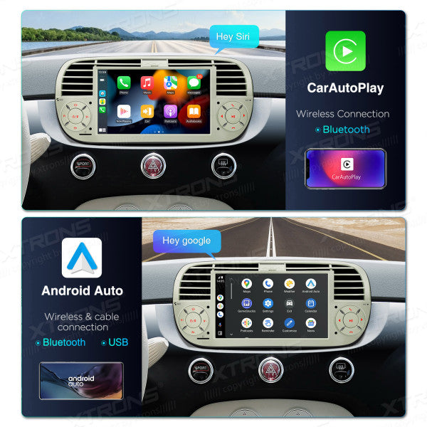FIAT 500 2007-2015 7" Android 14 Octa-core 4+64GB  Multimedia Player  Radio DSP 4G CarPlay Android auto wireless PX7450FCL