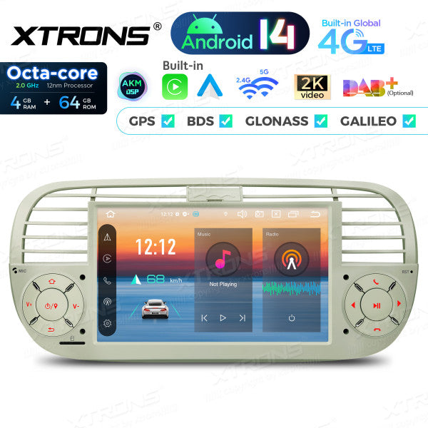 FIAT 500 2007-2015 7" Android 14 Octa-core 4+64GB  Multimedia Player  Radio DSP 4G CarPlay Android auto wireless PX7450FCL