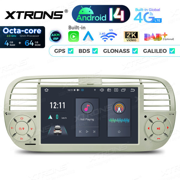 FIAT 500 2007-2015 7" Android 14 Octa-core 4+64GB  Multimedia Player  Radio DSP 4G CarPlay Android auto wireless PX7450FCL