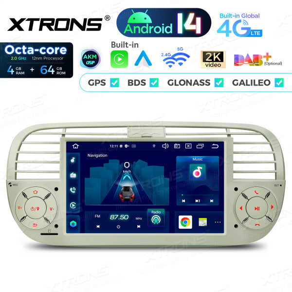 FIAT 500 2007-2015 7" Android 14 Octa-core 4+64GB  Multimedia Player  Radio DSP 4G CarPlay Android auto wireless PX7450FCL
