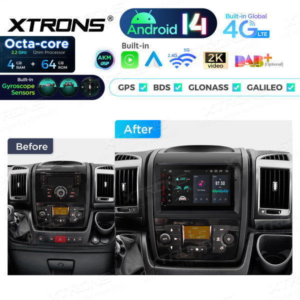 Fiat Ducato Android 14  7" 4+64 GB  Octacore Carplay Android Auto wireless Wifi  4G DSP PX74DTFLGS