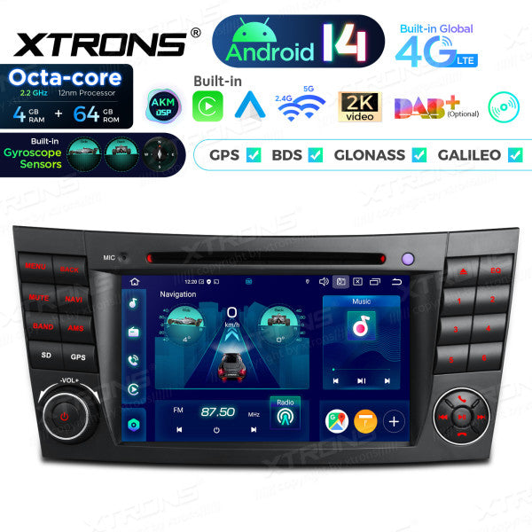 Mercedes Benz E-class W211 E200 E220 E300 E350 E240 E270 E280 W219 7" 4GB/64GB Octacore Android 14 CD / DVD /USB Carplay Android auto wireless wifi bt gps 4g  PX74M211GS