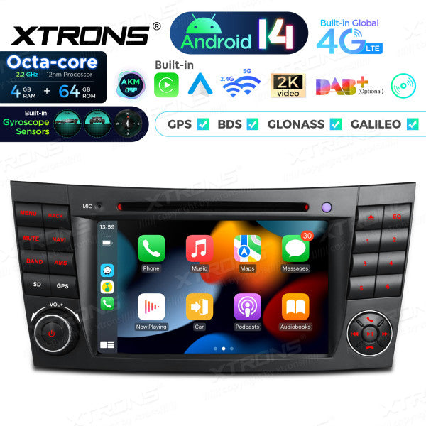 Mercedes Benz E-class W211 E200 E220 E300 E350 E240 E270 E280 W219 7" 4GB/64GB Octacore Android 14 CD / DVD /USB Carplay Android auto wireless wifi bt gps 4g  PX74M211GS