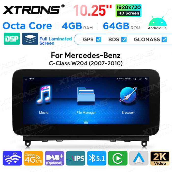 Autoradio Android da 10,25" per Mercedes-Benz Classe C | Apple CarPlay e Android Auto | QAMS1440M12C40