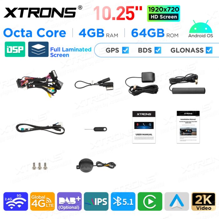 Autoradio Android da 10,25" per Mercedes Benz classe GLK | Apple CarPlay e Android Auto | QAMS1440M12GLK40L