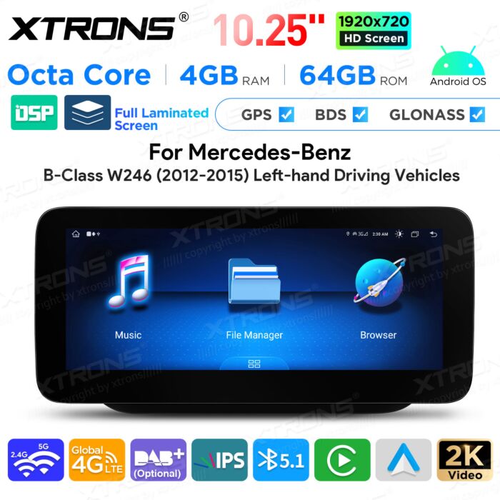 Autoradio Android da 10,25" per Mercedes-Benz Classe B | Apple CarPlay e Android Auto | QAMS1445M12BL