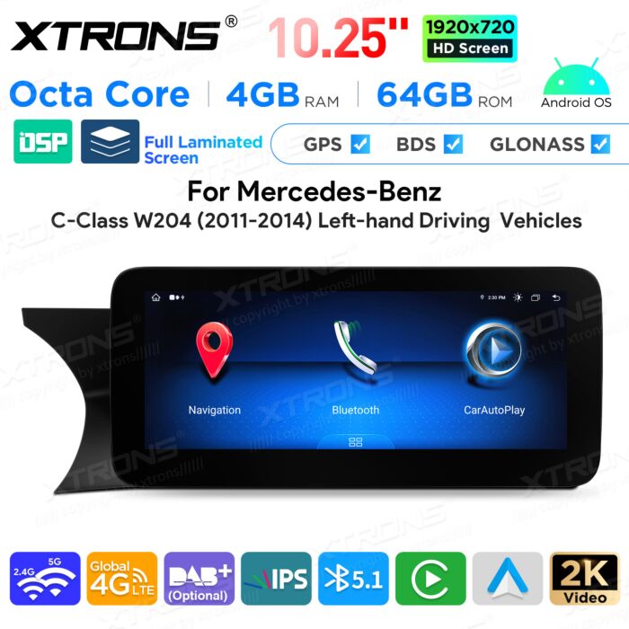 Autoradio Android da 10,25" per Mercedes-Benz Classe C | Apple CarPlay e Android Auto | QAMS1445M12C45L