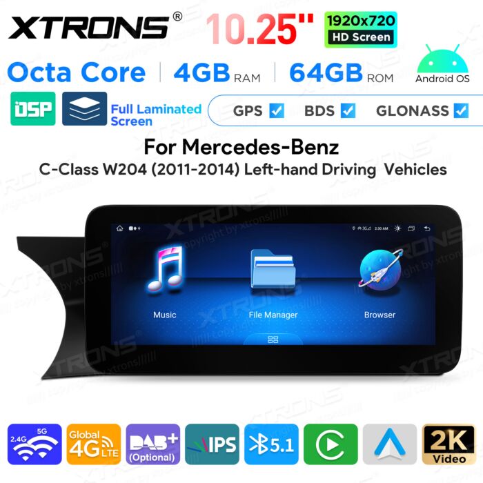 Autoradio Android da 10,25" per Mercedes-Benz Classe C | Apple CarPlay e Android Auto | QAMS1445M12C45L