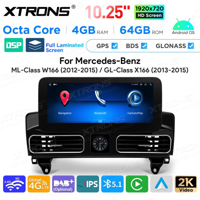 Autoradio Android da 10,25" per Mercedes-Benz Classe ML e Classe GL | Apple CarPlay e Android Auto | QAMS1445M12ML45