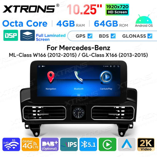 Autoradio Android da 10,25" per Mercedes-Benz Classe ML e Classe GL | Apple CarPlay e Android Auto | QAMS1445M12ML45