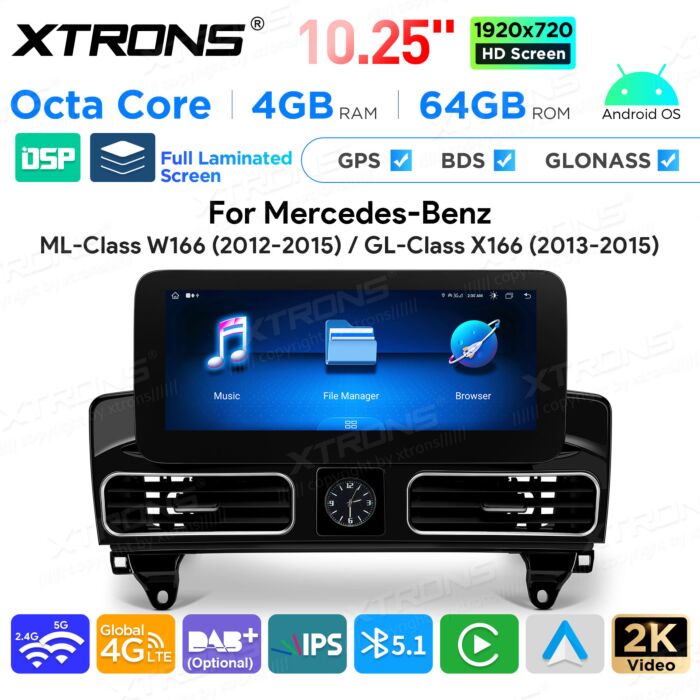 Autoradio Android da 10,25" per Mercedes-Benz Classe ML e Classe GL | Apple CarPlay e Android Auto | QAMS1445M12ML45