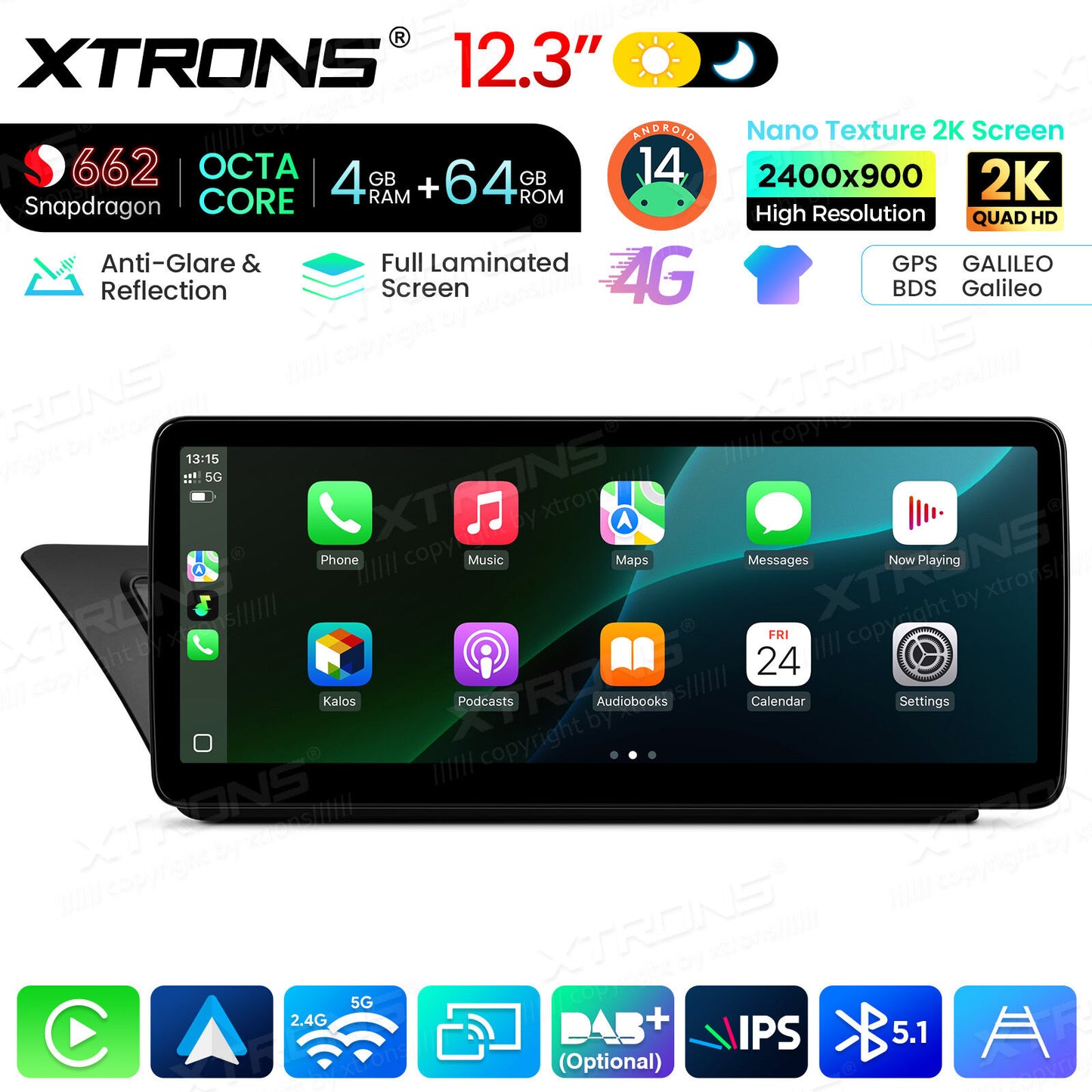 Audi A4 A4L A5 B8 2009-2016 12,3" Android 14 Stereo Car Smart System Wireless CarPlay Wireless Android Auto Multimedia Video Player Display 4G WiFi BTQBA24A4CL