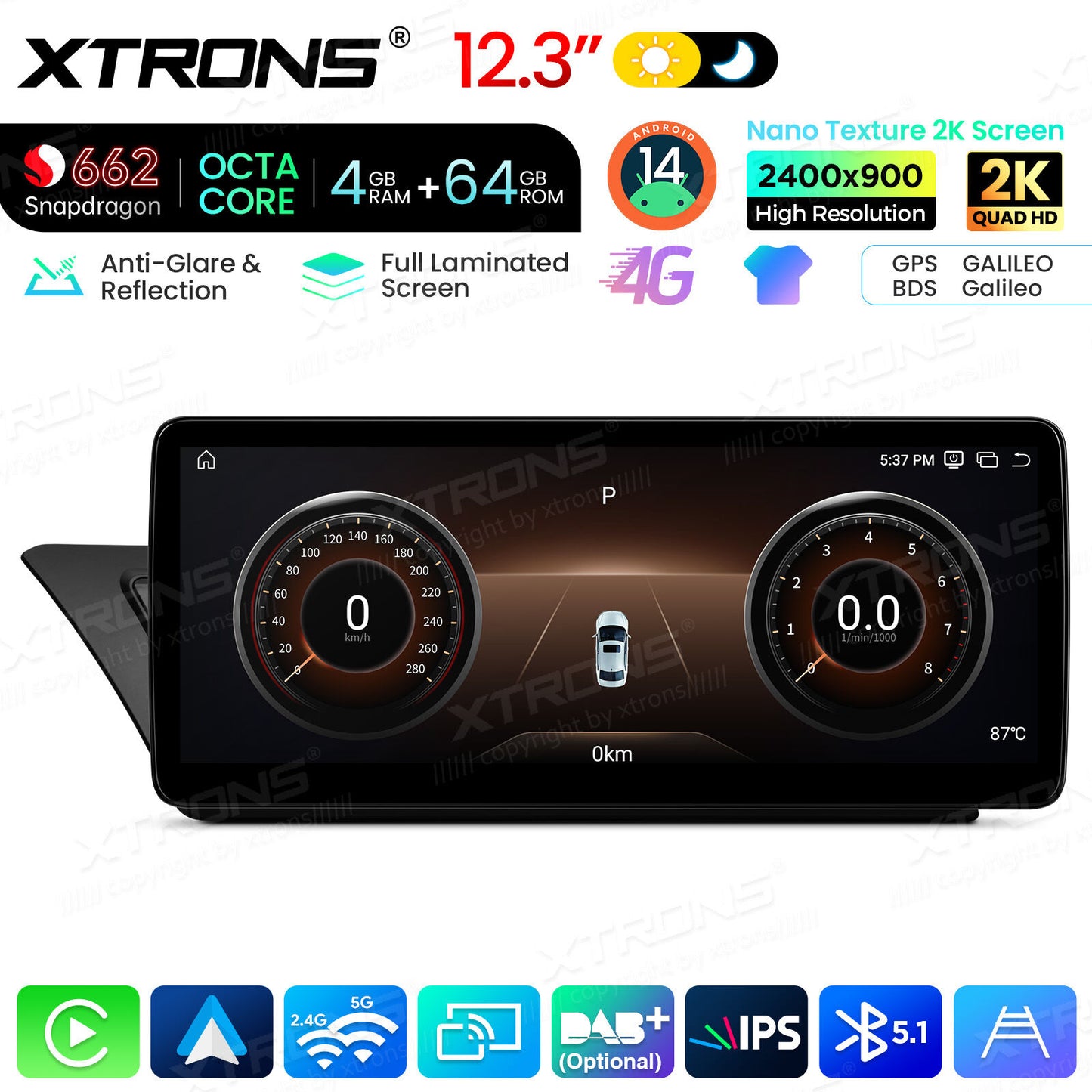 Audi A4 A4L A5 B8 2009-2016 12,3" Android 14 Stereo Car Smart System Wireless CarPlay Wireless Android Auto Multimedia Video Player Display 4G WiFi BTQBA24A4CL