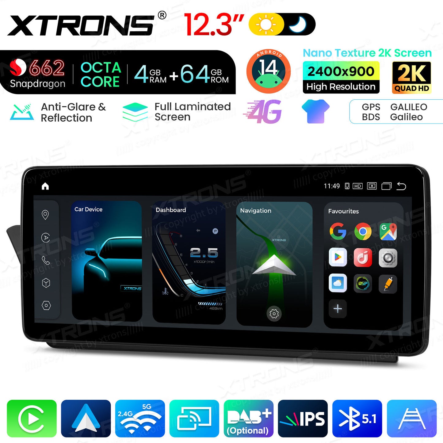 Audi A4 A4L A5 B8 2009-2016 12,3" Android 14 Stereo Car Smart System Wireless CarPlay Wireless Android Auto Multimedia Video Player Display 4G WiFi BTQBA24A4CL