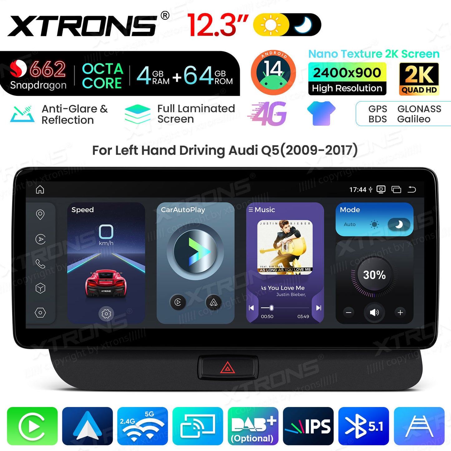 Audi Q5 (2009-2017 )12.3'' 4+64GB Snapdragon 662 Octa Core Carplay Android auto wireless 4g wifi bt  QBA24Q5CL