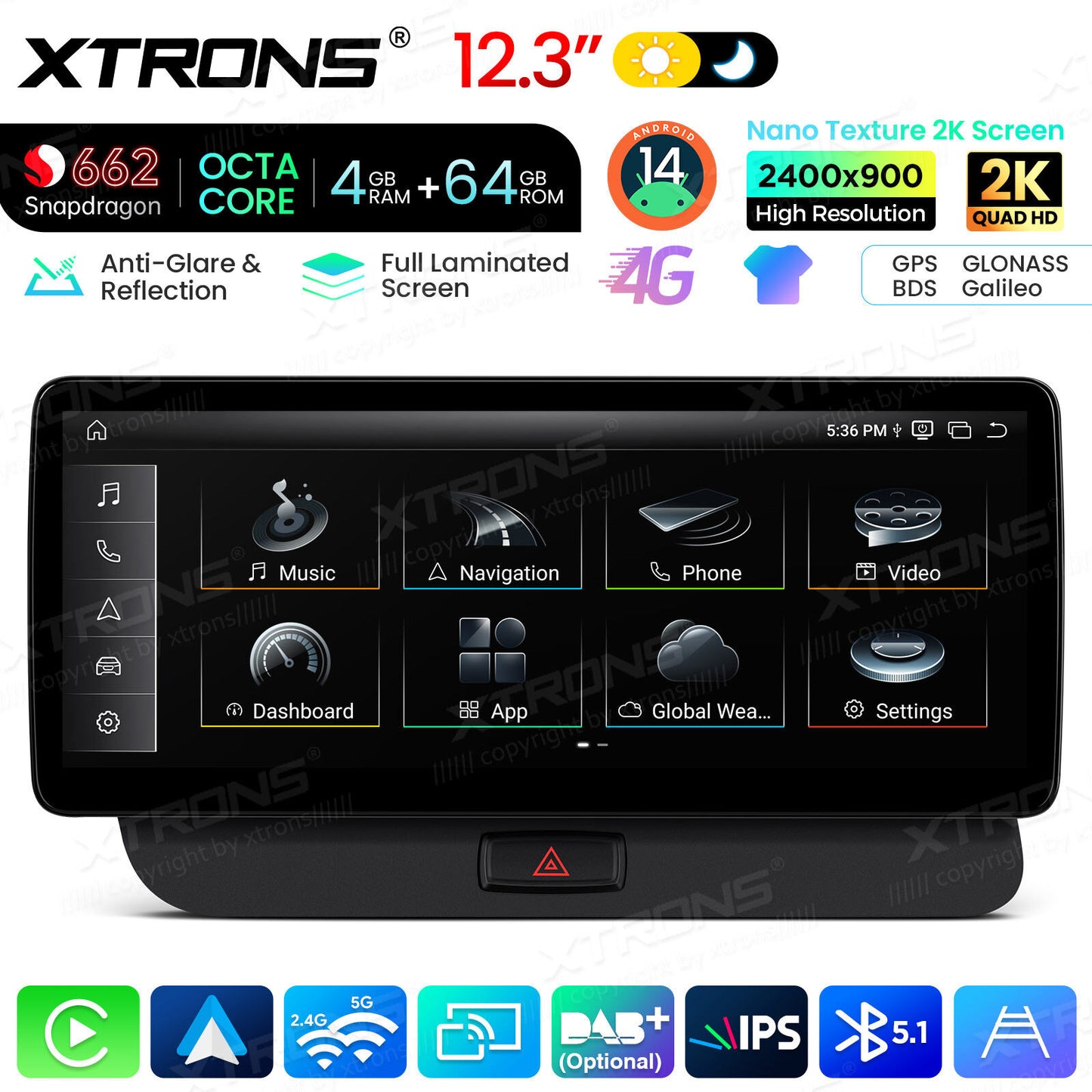 Audi Q5 (2009-2017 )12.3'' 4+64GB Snapdragon 662 Octa Core Carplay Android auto wireless 4g wifi bt  QBA24Q5CL