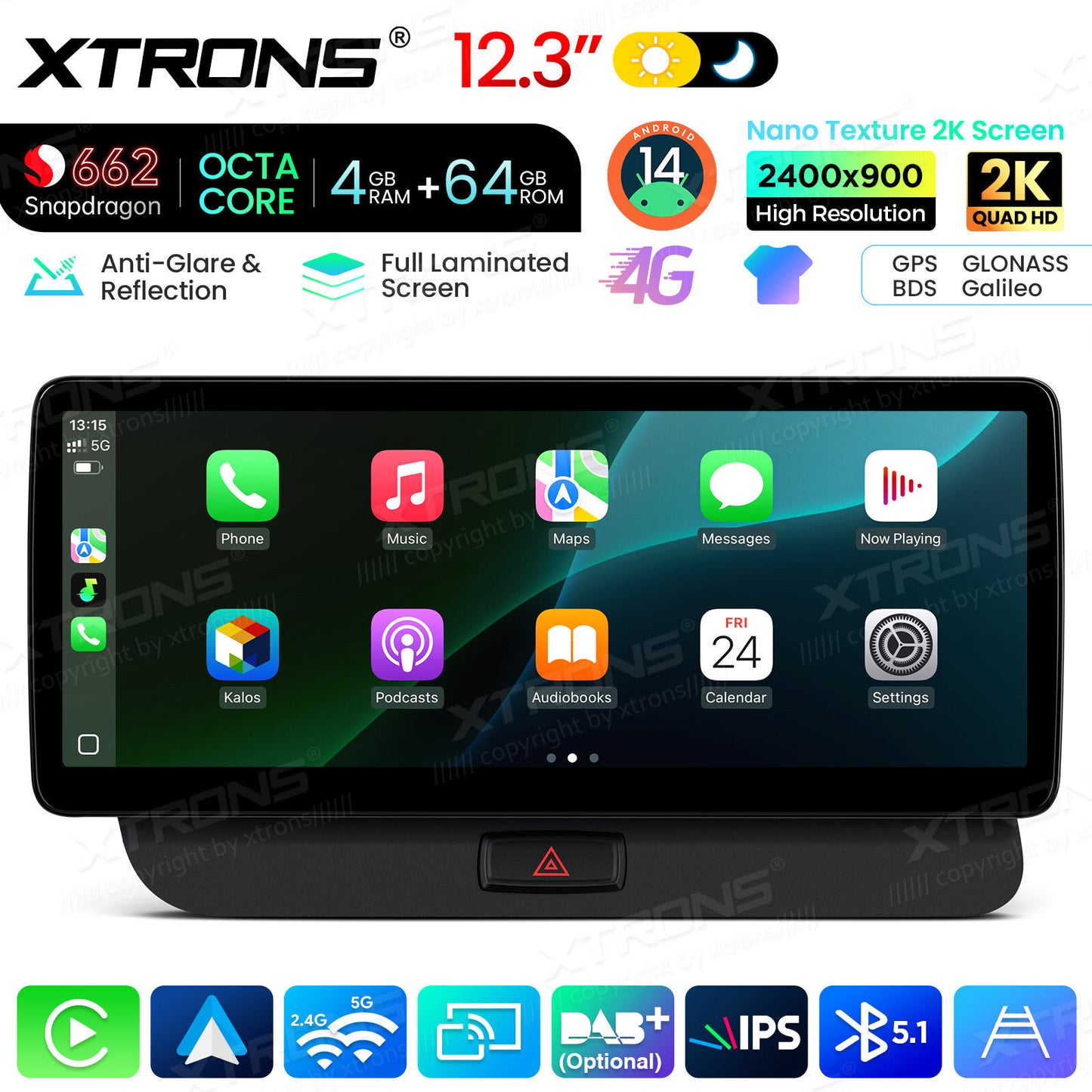 Audi Q5 (2009-2017 )12.3'' 4+64GB Snapdragon 662 Octa Core Carplay Android auto wireless 4g wifi bt  QBA24Q5CL