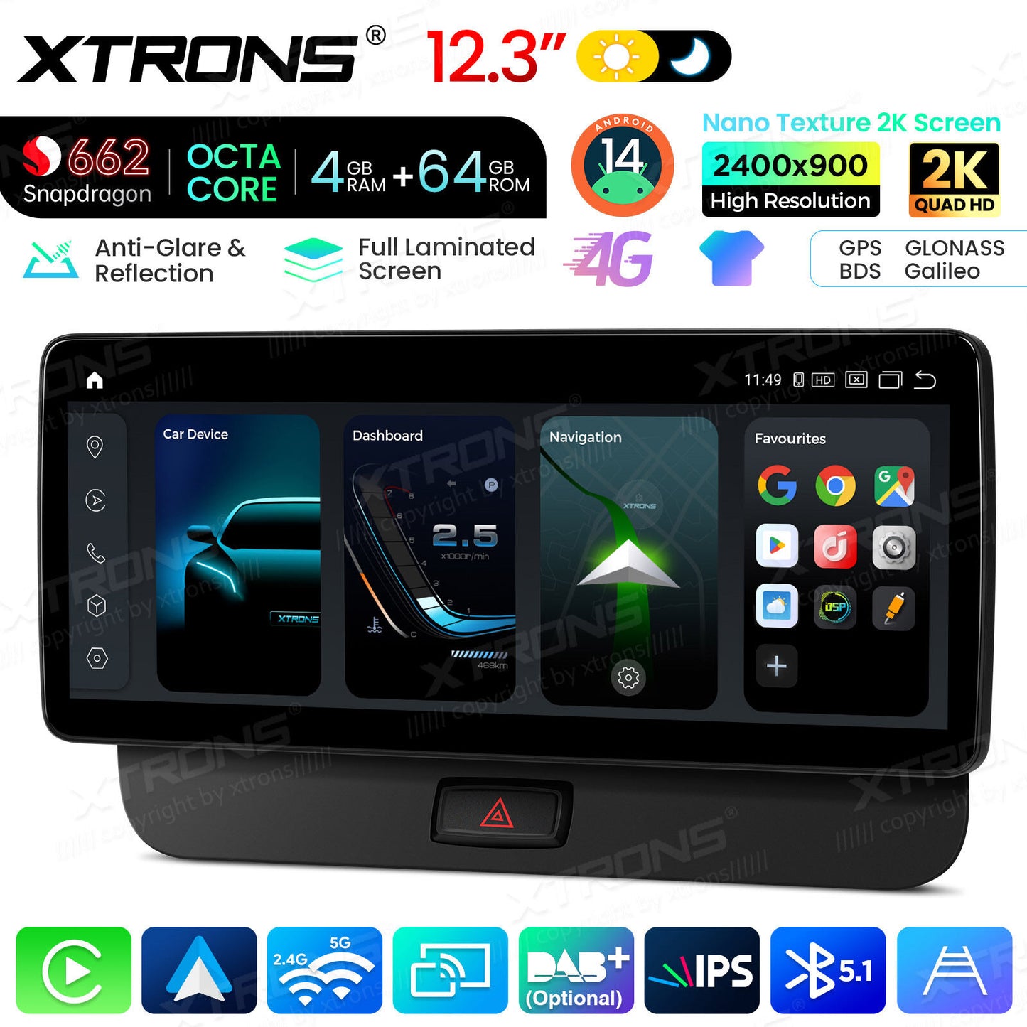 Audi Q5 (2009-2017 )12.3'' 4+64GB Snapdragon 662 Octa Core Carplay Android auto wireless 4g wifi bt  QBA24Q5CL