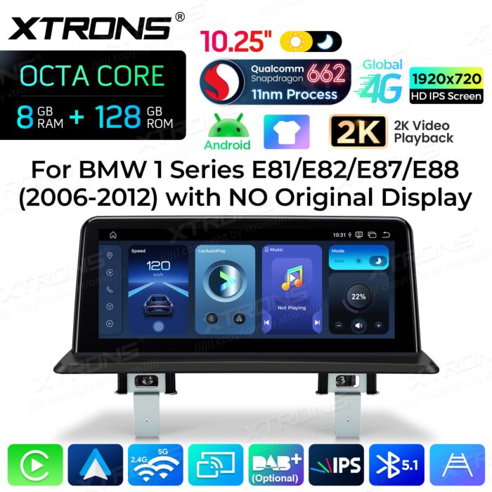 BMW Serie 1 E81/E82/E87/E88 SENZA MONITOR DI SERIE Android OS da 10,25"  Octa Core 8 / 128  GB Carplay Android auto wireless 4G QBBH1487UNL