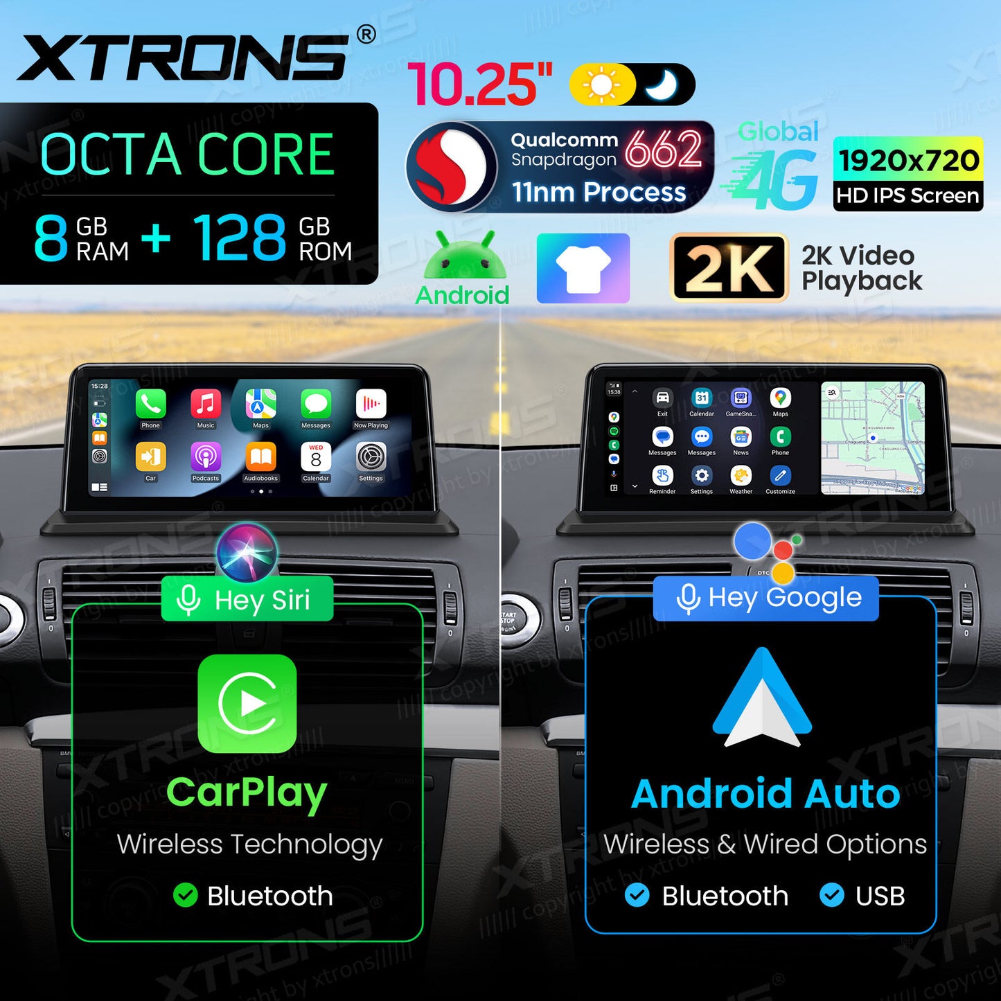 BMW Serie 1 E81/E82/E87/E88 SENZA MONITOR DI SERIE Android OS da 10,25"  Octa Core 8 / 128  GB Carplay Android auto wireless 4G QBBH1487UNL