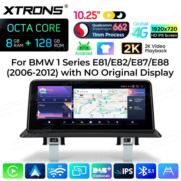 BMW Serie 1 E81/E82/E87/E88 SENZA MONITOR DI SERIE Android OS da 10,25"  Octa Core 8 / 128  GB Carplay Android auto wireless 4G QBBH1487UNL