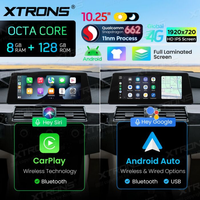 BMW | Serie 5 | Schermo completamente laminato da 10,25″ | Sistema operativo Android e OEM | Qualcomm 662 | Octa Core | 8 GB di RAM e 128 GB di ROM | QBBH14CCB12E60