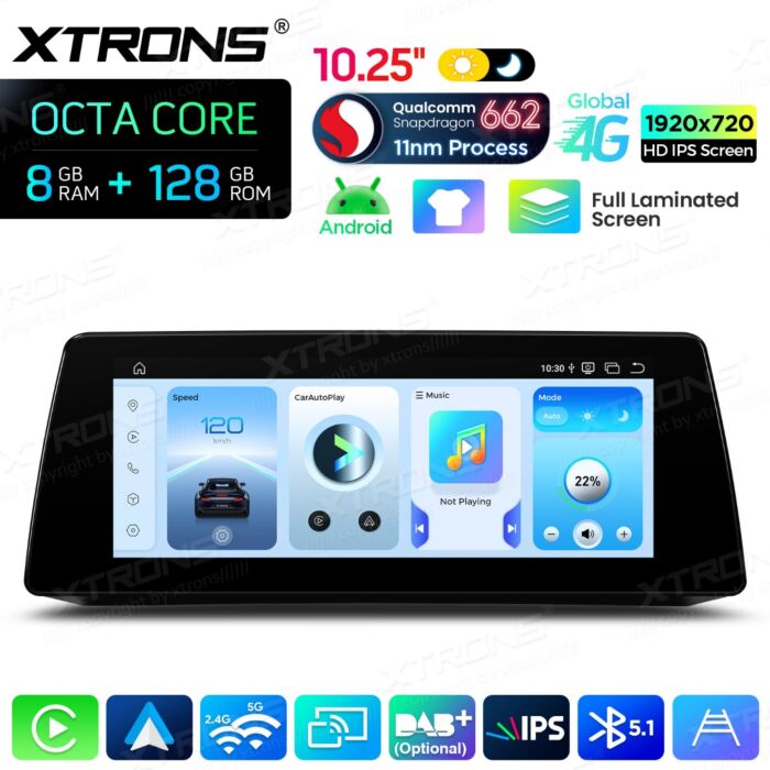 BMW | Serie 5 | Schermo completamente laminato da 10,25″ | Sistema operativo Android e OEM | Qualcomm 662 | Octa Core | 8 GB di RAM e 128 GB di ROM | QBBH14CCB12E60