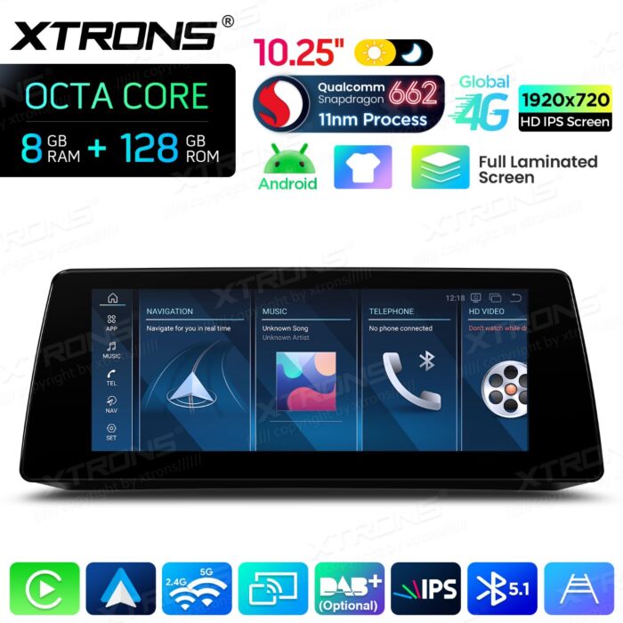 BMW | Serie 5 | Schermo completamente laminato da 10,25″ | Sistema operativo Android e OEM | Qualcomm 662 | Octa Core | 8 GB di RAM e 128 GB di ROM | QBBH14CCB12E60