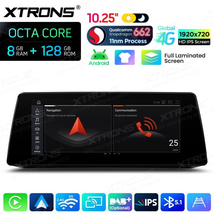BMW | Serie 5 | Schermo completamente laminato da 10,25″ | Sistema operativo Android e OEM | Qualcomm 662 | Octa Core | 8 GB di RAM e 128 GB di ROM | QBBH14CCB12E60
