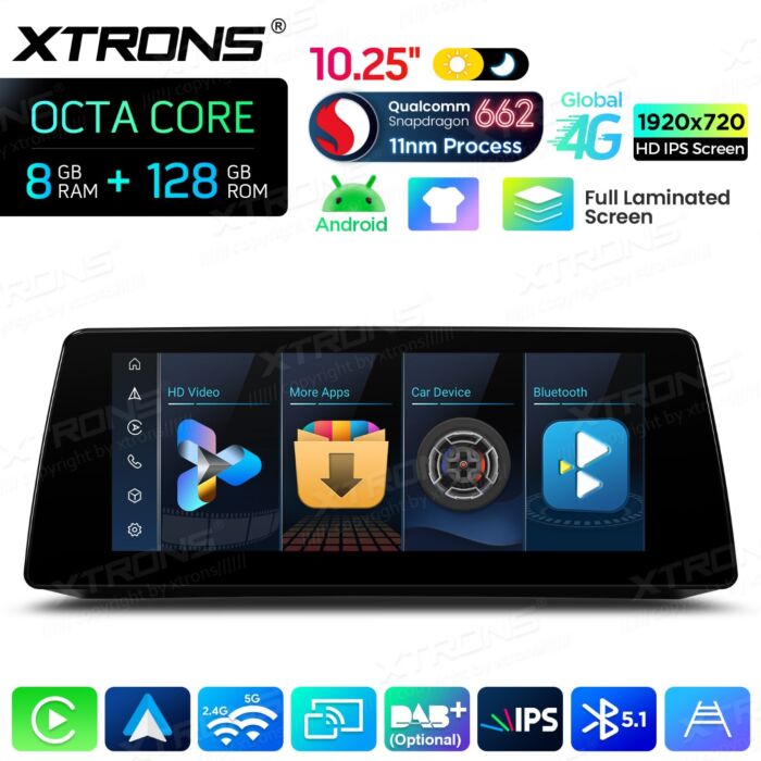 BMW | Serie 5 | Schermo completamente laminato da 10,25″ | Sistema operativo Android e OEM | Qualcomm 662 | Octa Core | 8 GB di RAM e 128 GB di ROM | QBBH14CCB12E60