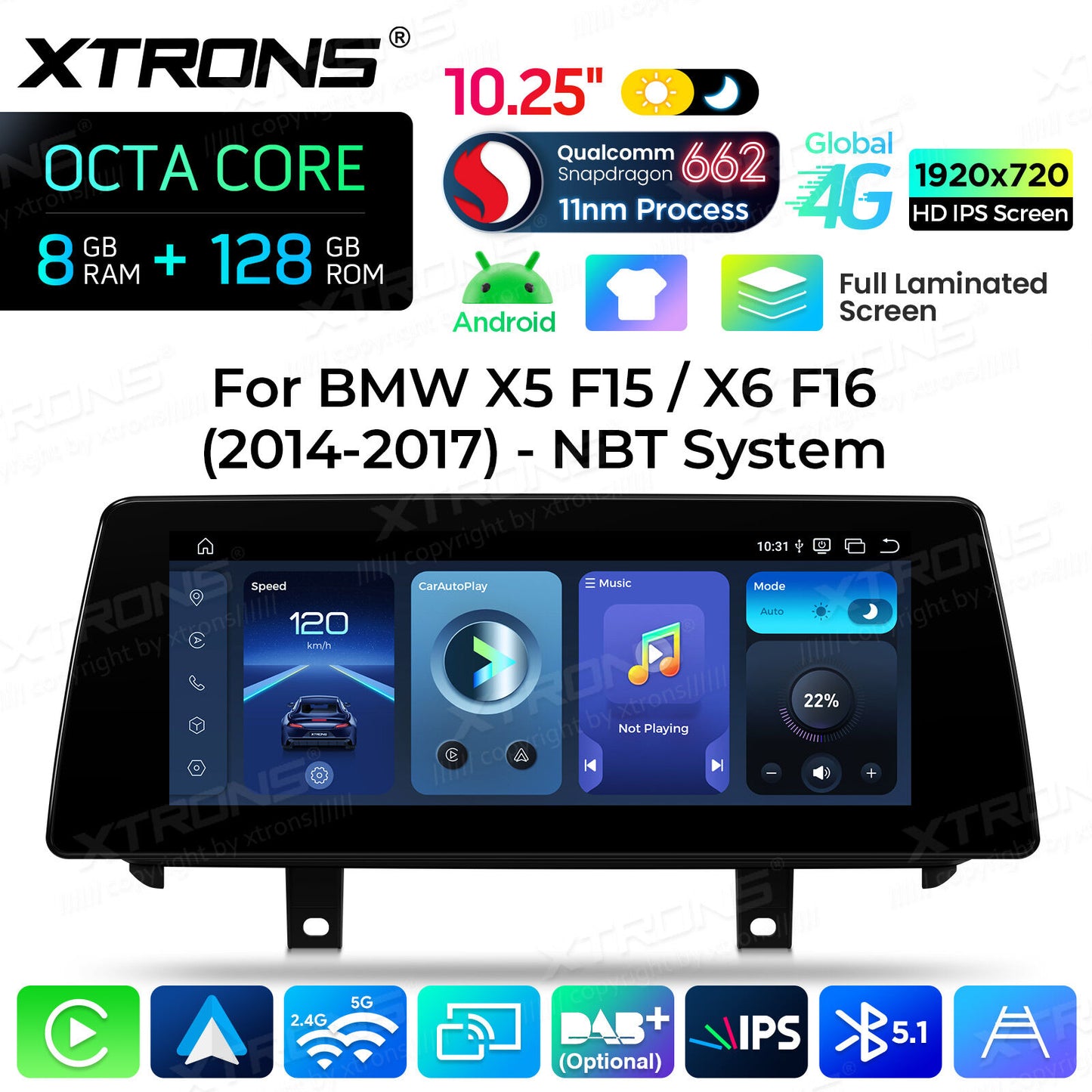 BMW X5 F15/X6 F16  NBT  Sistema operativo Android e OEM | Qualcomm 662 | Octa Core | 8 GB di RAM e 128 GB di ROM | Carpla Android auto wireless QBBH14NB12X5N