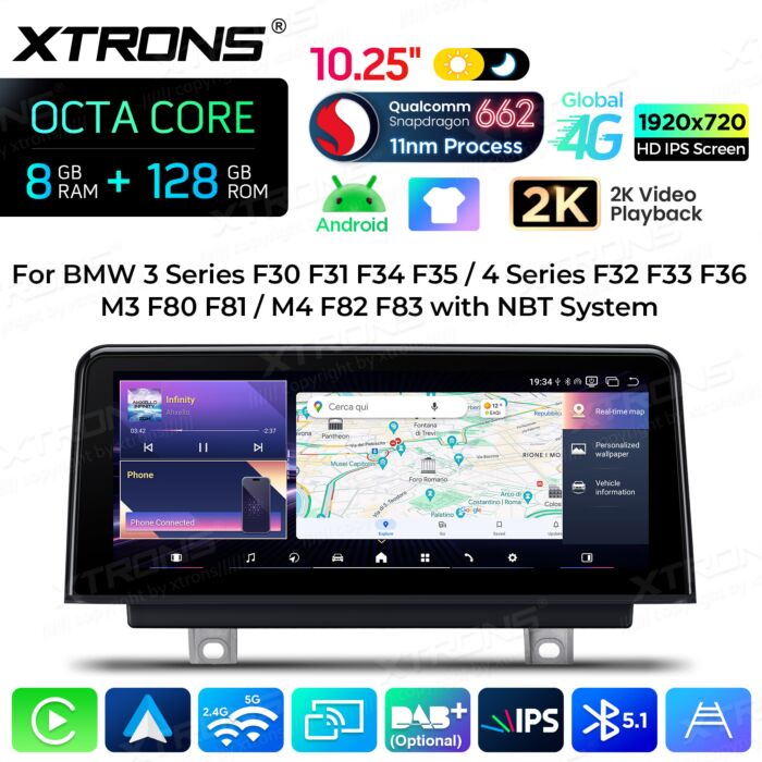 BMW | Serie 3 / Serie 4 / M3 / M4 | Sistema operativo Android e sistema OEM | Qualcomm 662 | Octa Core | 8 GB di RAM e 128 GB di ROM | QBBH14NBTH