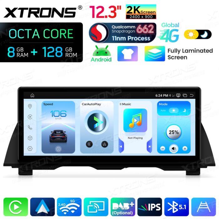 BMW 5 Series F10 / F11 CIC / 12,3" Carplay Android auto / Android e OEM / Qualcomm 680 / Octa Core / 8 GB di RAM e 128 GB di ROM / QGB23NB12FV
