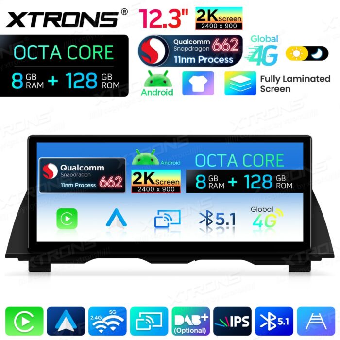BMW 5 Series F10 / F11 CIC / 12,3" Carplay Android auto / Android e OEM / Qualcomm 680 / Octa Core / 8 GB di RAM e 128 GB di ROM / QGB23NB12FV