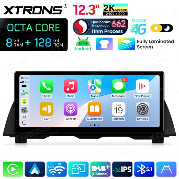 BMW 5 Series F10 / F11 CIC / 12,3" Carplay Android auto / Android e OEM / Qualcomm 680 / Octa Core / 8 GB di RAM e 128 GB di ROM / QGB23NB12FV