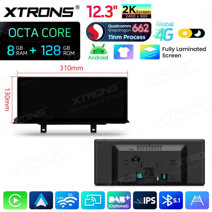 BMW 3 4 Series F30 F31 F32 F33 F34 F36 - 12,3" Android 14 Car Radio Snapdragon 680 Carplay Android Auto wireless GPS WIFI BT USB QBBHW24THNBL