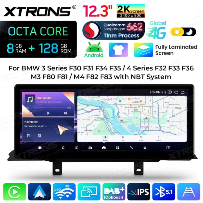 BMW 3 4 Series F30 F31 F32 F33 F34 F36 - 12,3" Android 14 Car Radio Snapdragon 680 Carplay Android Auto wireless GPS WIFI BT USB QBBHW24THNBL