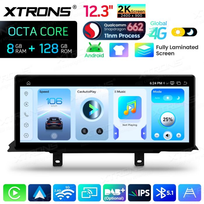 BMW 3 4 Series F30 F31 F32 F33 F34 F36 - 12,3" Android 14 Car Radio Snapdragon 680 Carplay Android Auto wireless GPS WIFI BT USB QBBHW24THNBL