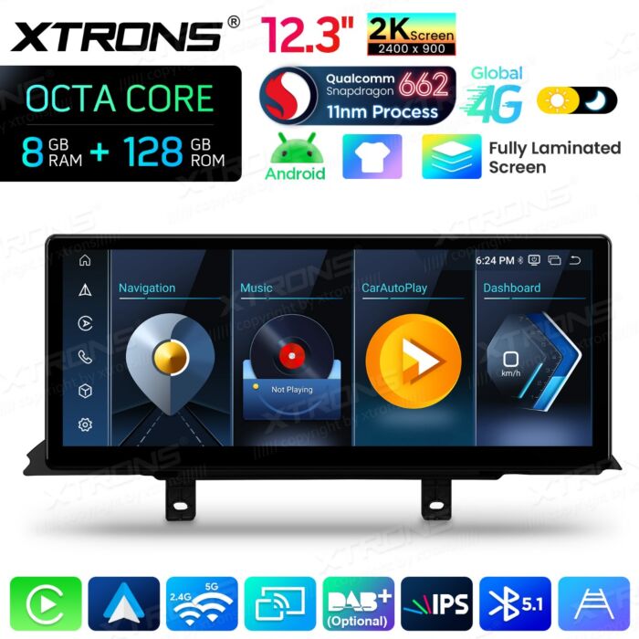 BMW 3 4 Series F30 F31 F32 F33 F34 F36 - 12,3" Android 14 Car Radio Snapdragon 680 Carplay Android Auto wireless GPS WIFI BT USB QBBHW24THNBL