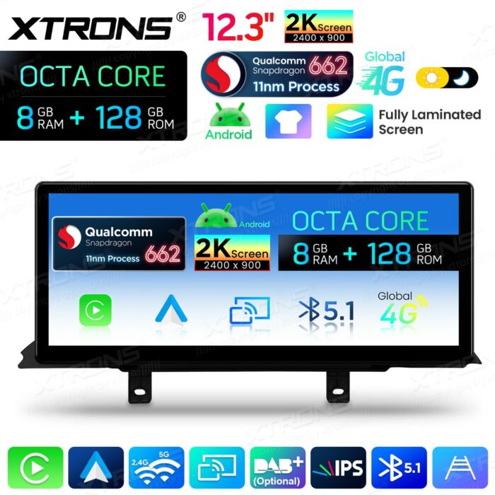 BMW 3 4 Series F30 F31 F32 F33 F34 F36 - 12,3" Android 14 Car Radio Snapdragon 680 Carplay Android Auto wireless GPS WIFI BT USB QBBHW24THNBL