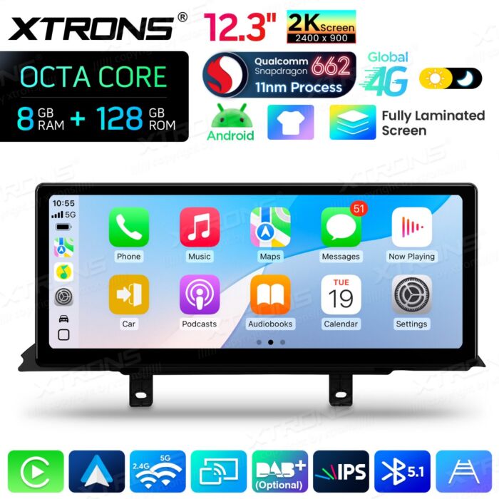 BMW 3 4 Series F30 F31 F32 F33 F34 F36 - 12,3" Android 14 Car Radio Snapdragon 680 Carplay Android Auto wireless GPS WIFI BT USB QBBHW24THNBL
