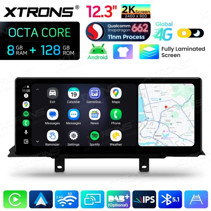 BMW 3 4 Series F30 F31 F32 F33 F34 F36 - 12,3" Android 14 Car Radio Snapdragon 680 Carplay Android Auto wireless GPS WIFI BT USB QBBHW24THNBL