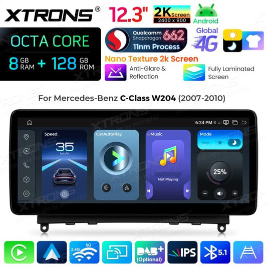 Autoradio Android da 12,3" per Mercedes-Benz Classe C W204 | Apple CarPlay e Android Auto | QBMH2440M12C40